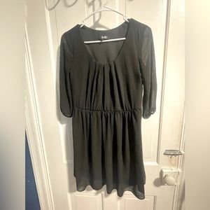 by & by | 3/4 Sleeve Black Chiffon Dress with Belt Loops | S